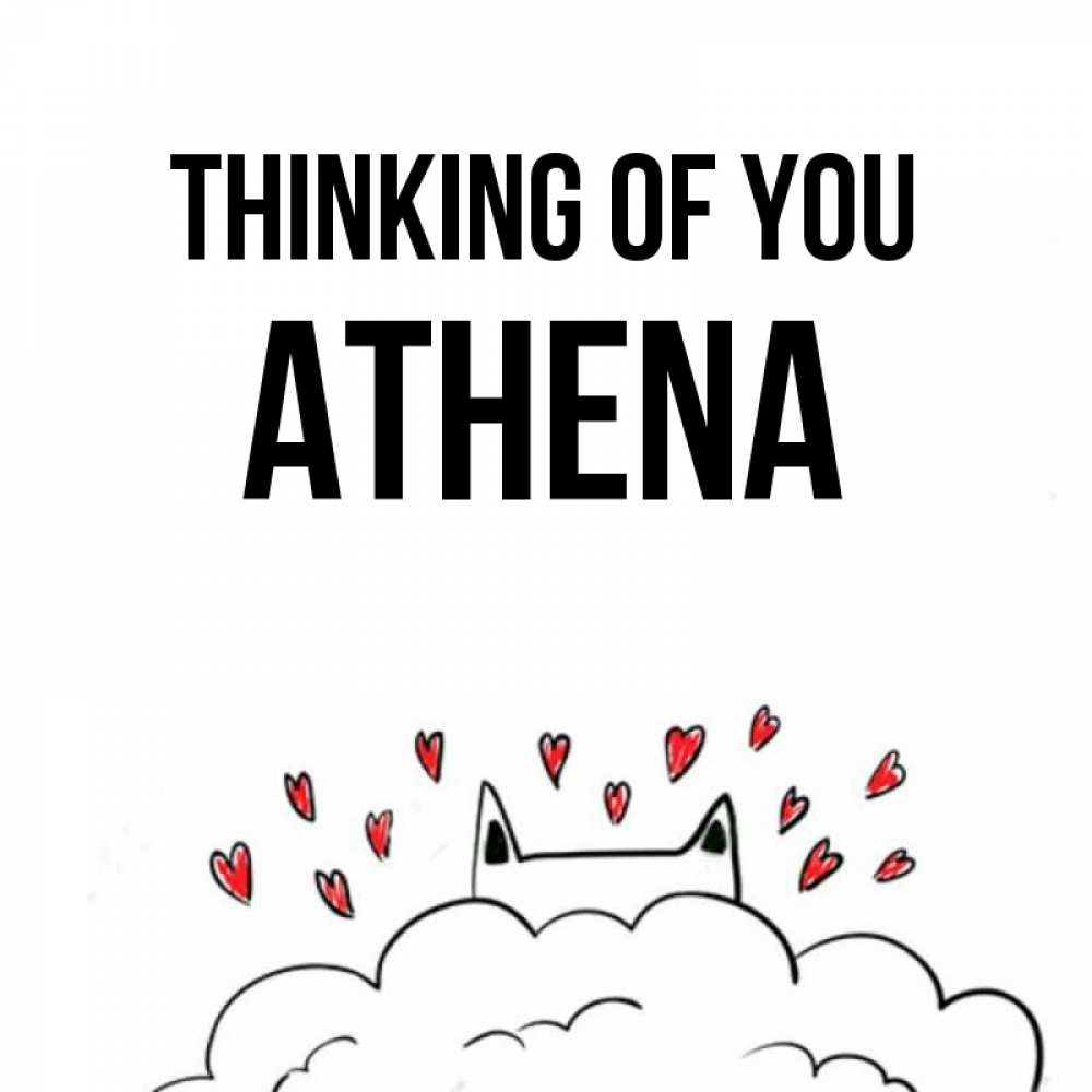Greetings card с именем, Athena Thinking of you кот за облаком Greetings with text for free download 