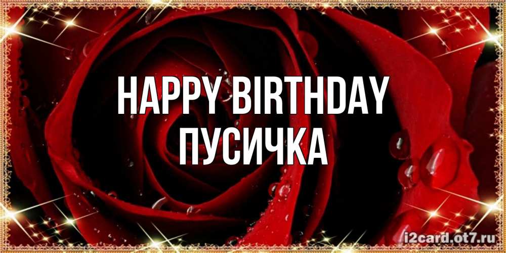 Greetings card с именем, Пусичка Happy Birthday цветок в росе на день рождения Greetings with text for free download 