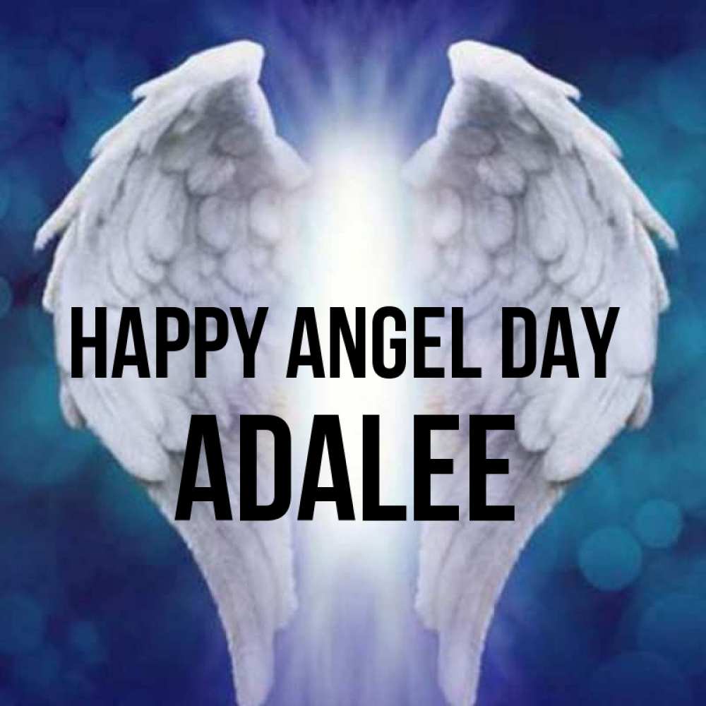 Greetings card с именем, Adalee happy angel day синий фон и крылышки Greetings with text for free download 