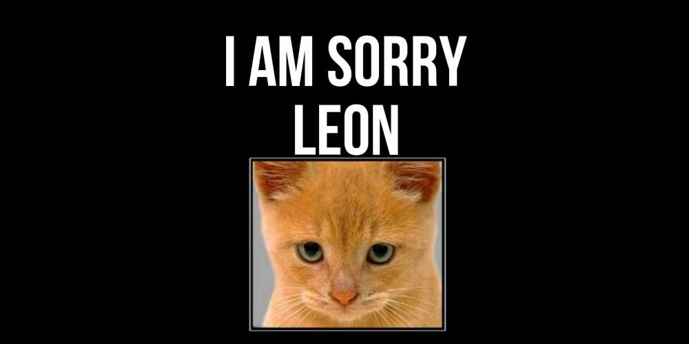 Greetings card с именем, Leon I am sorry рыжий грустный кот просит прощения Greetings with text for free download 