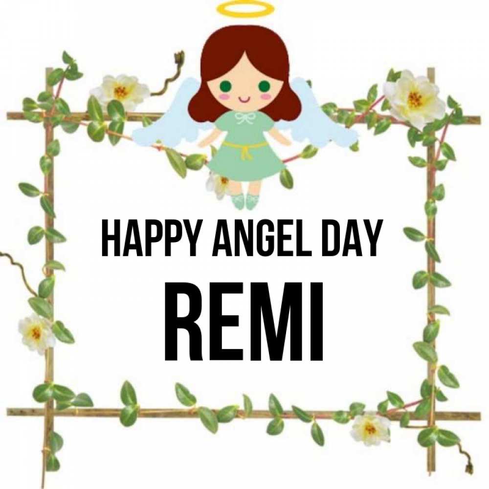 Greetings card с именем, Remi happy angel day Ангел с нимбом Greetings with text for free download 