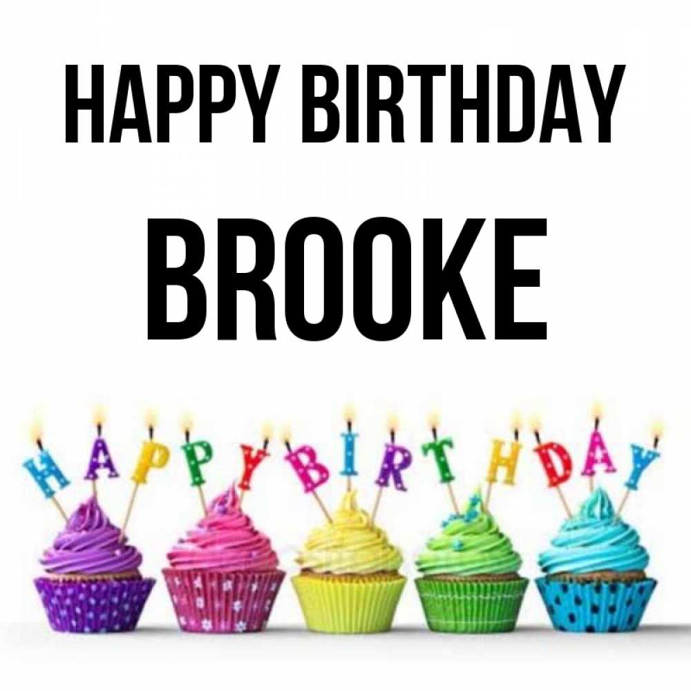 Greetings card с именем, Brooke Happy Birthday открытка ко дню рождения с разноцветными вкусняшками Greetings with text for free download 