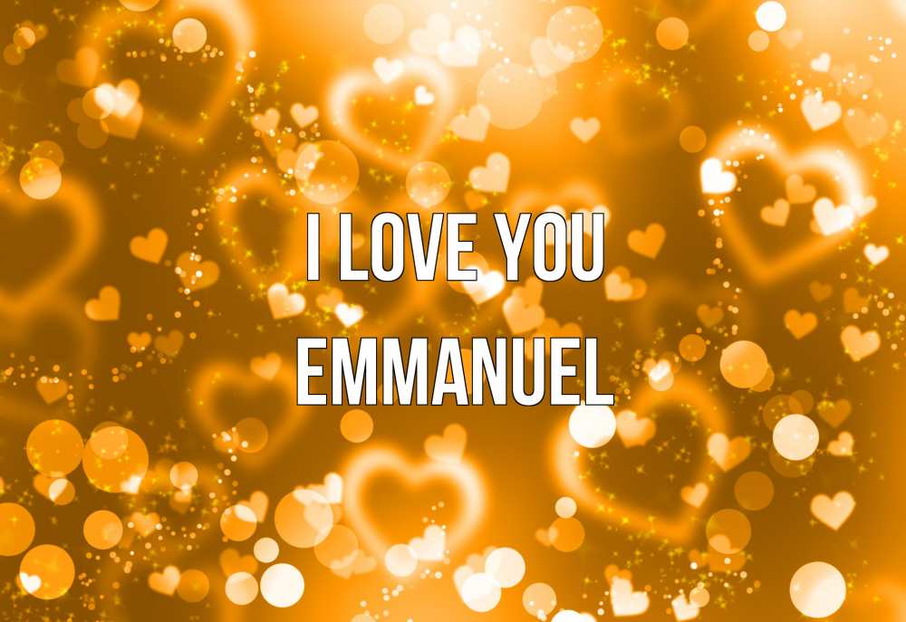 Greetings card с именем, Emmanuel I love you ленты, цветы, сердце Greetings with text for free download 