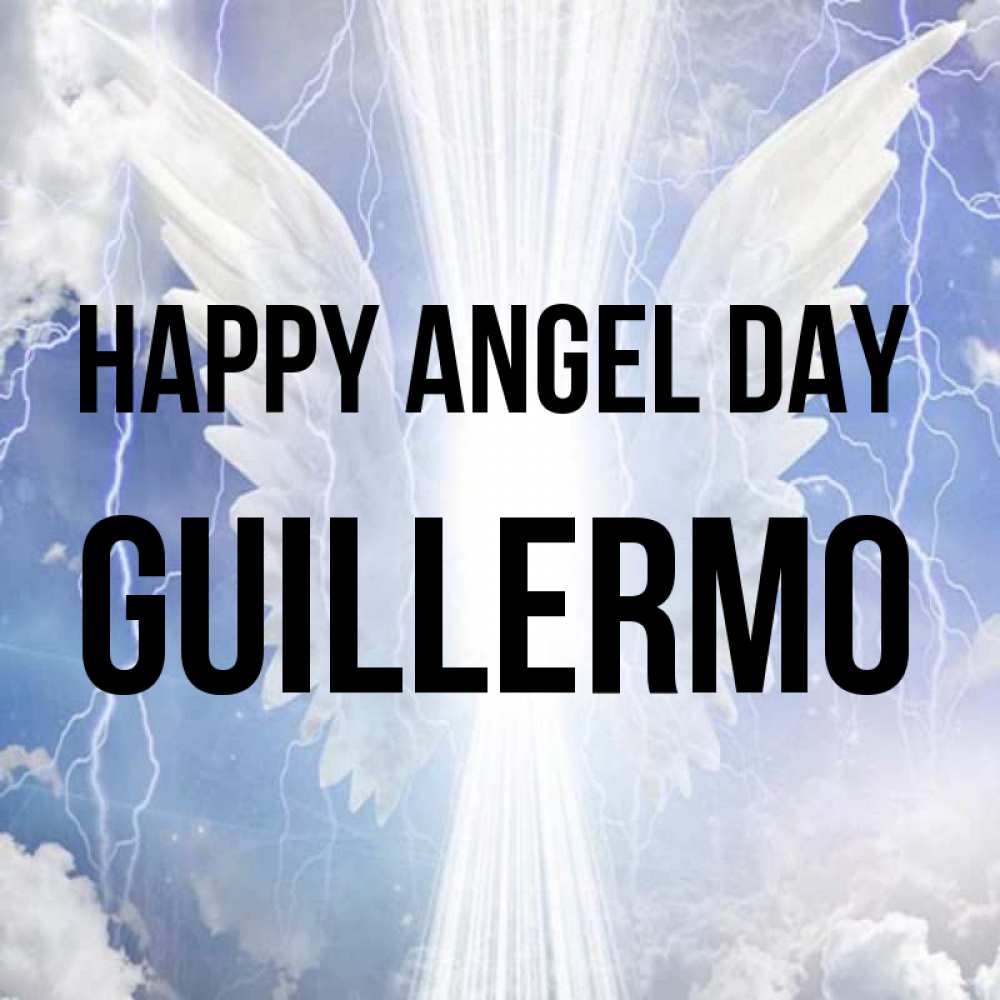 Greetings card с именем, Guillermo happy angel day молнии на небе и свет Greetings with text for free download 