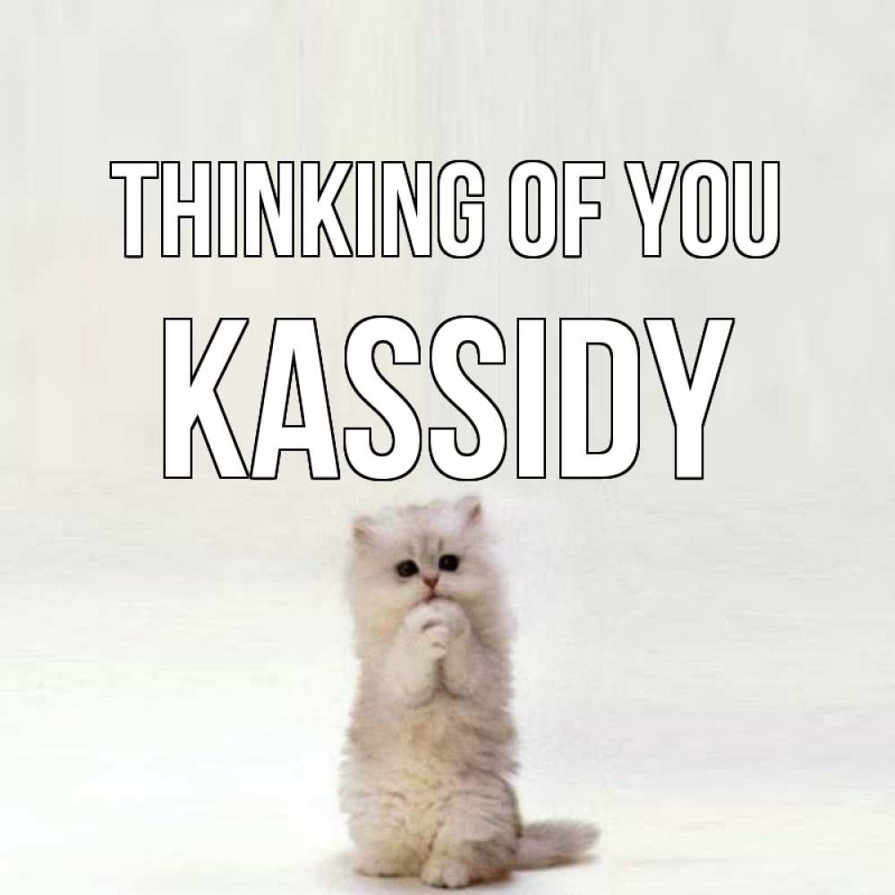 Greetings card с именем, Kassidy Thinking of you кот стоит на задних лапах Greetings with text for free download 