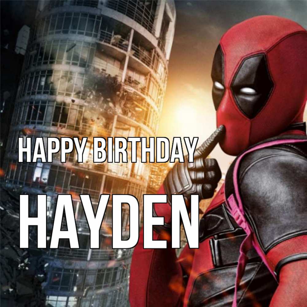 Greetings card с именем, Hayden Happy Birthday с супергероями Greetings with text for free download 
