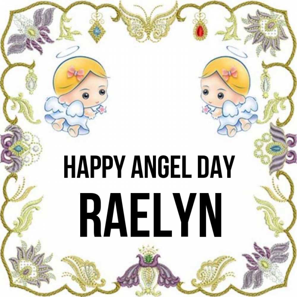 Greetings card с именем, Raelyn happy angel day маленькие ангелы с крылышками Greetings with text for free download 