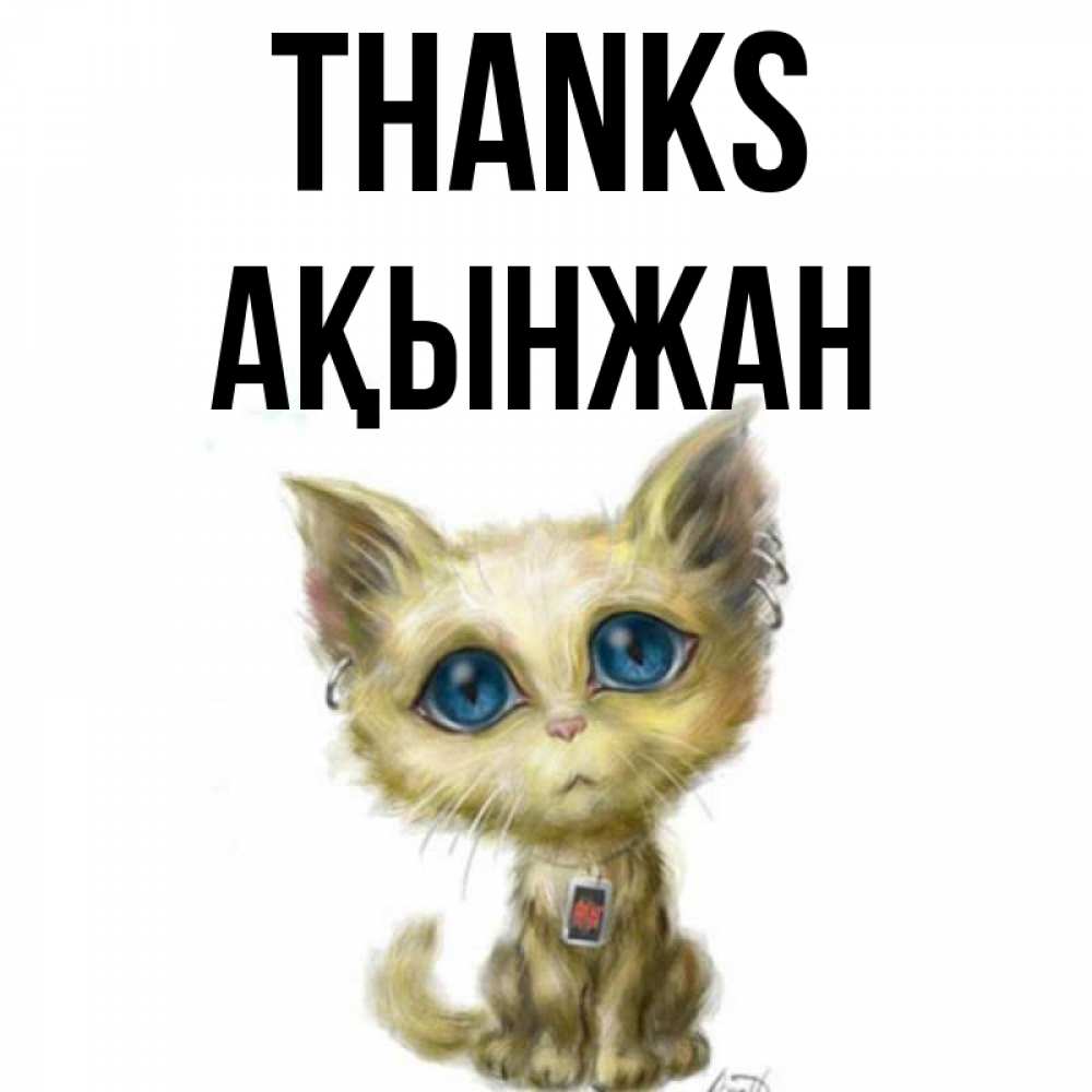 Greetings card с именем, Ақынжан Thanks рисованный кот благодарит вас Greetings with text for free download 