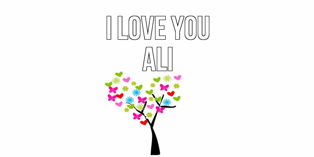 Greetings card с именем, Ali I love you Дерево, бабочки Greetings with text for free download 