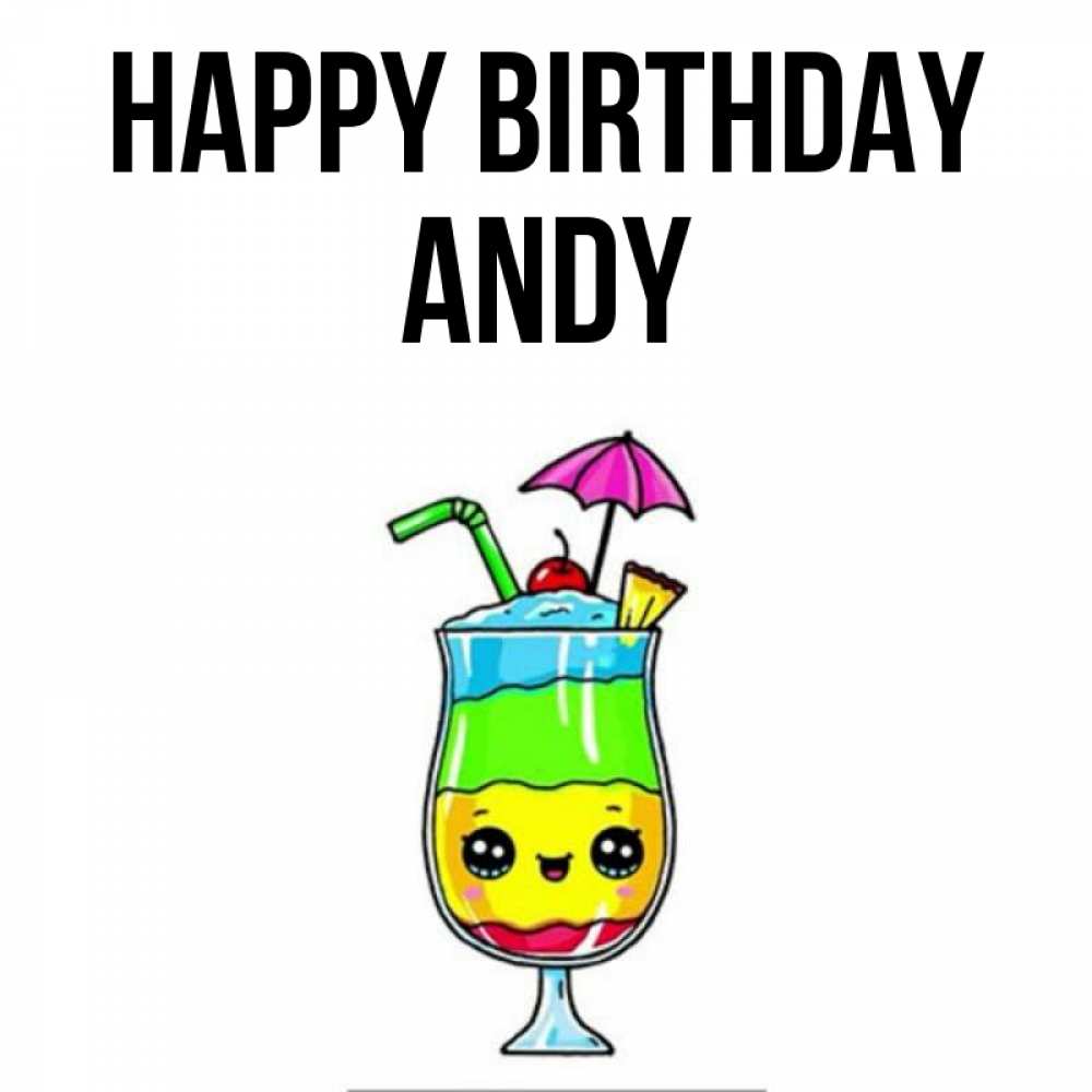 Greetings card с именем, Andy Happy Birthday с зонтиком Greetings with text for free download 