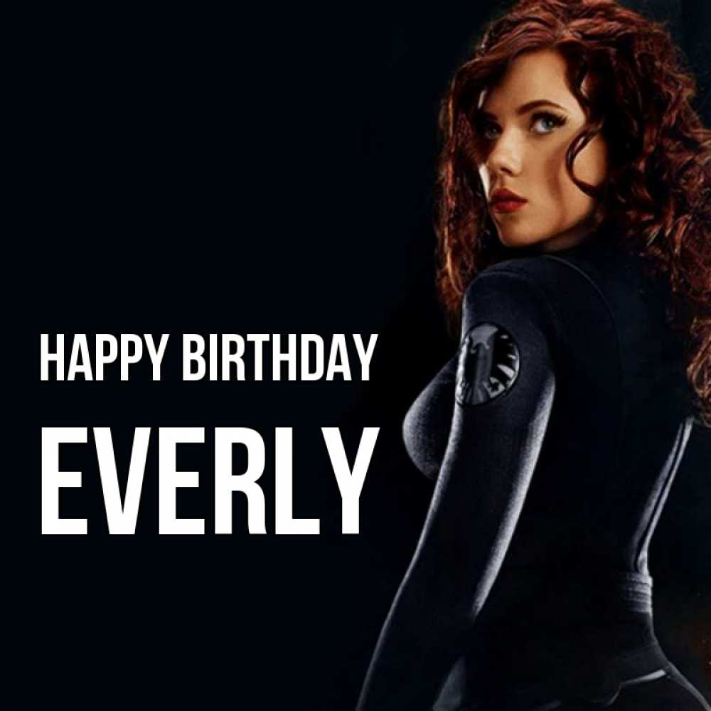 Greetings card с именем, Everly Happy Birthday Марвел черная вдова Greetings with text for free download 