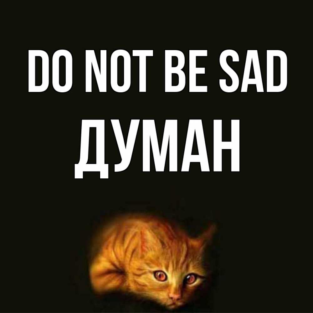 Greetings card с именем, Думан Do not be sad лежащий кот в темноте Greetings with text for free download 