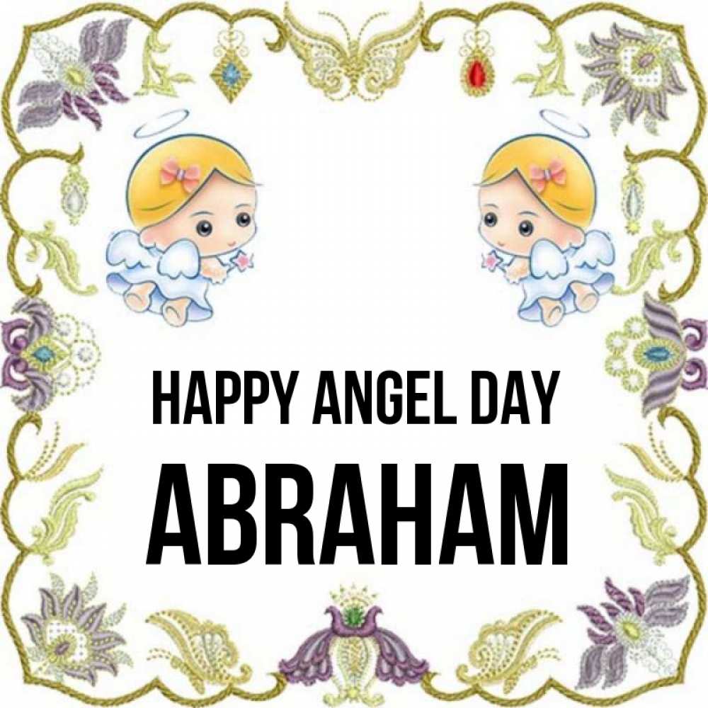 Greetings card с именем, Abraham happy angel day маленькие ангелы с крылышками Greetings with text for free download 