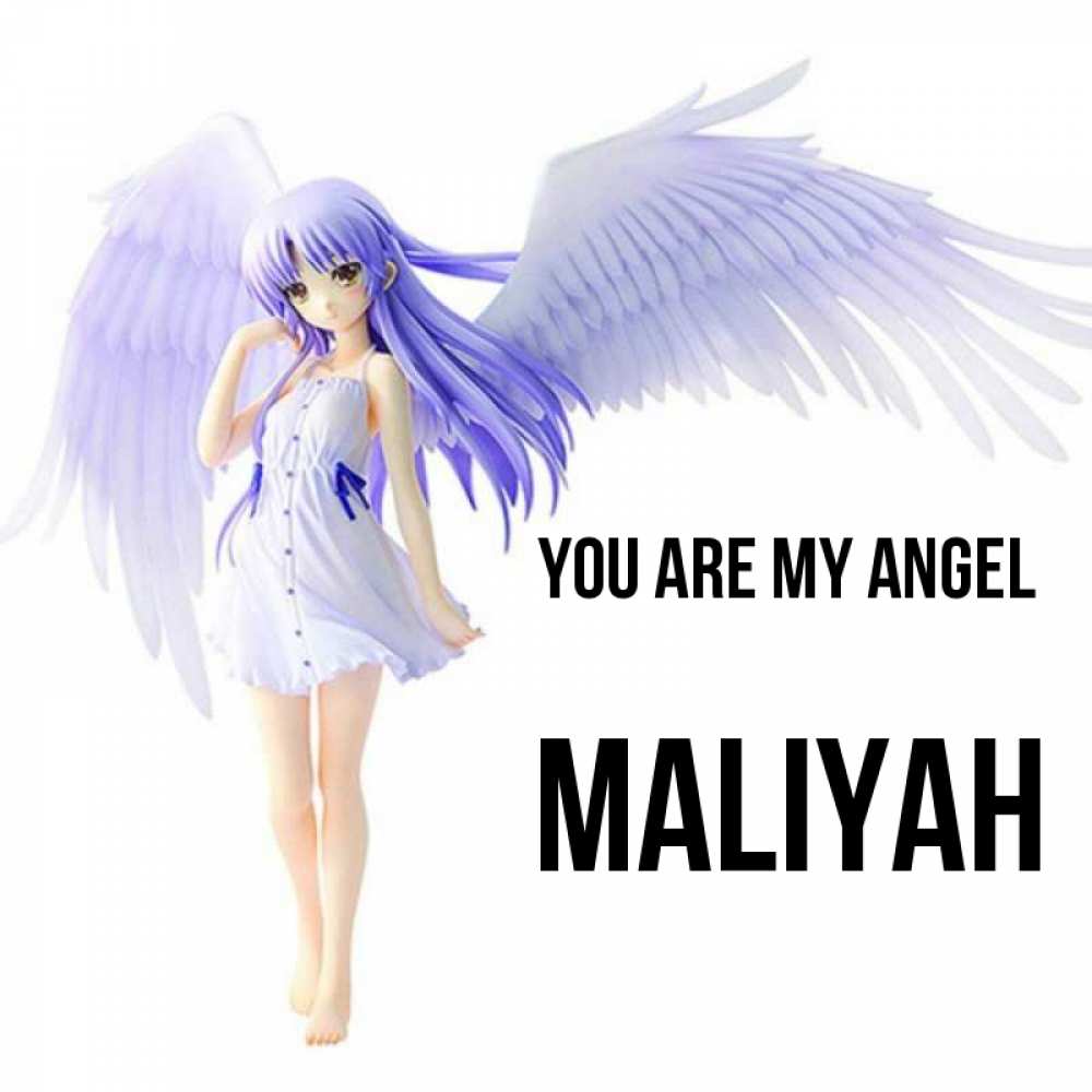 Greetings card с именем, Maliyah You are my angel девушка ангел с фиолетовыми крыльями Greetings with text for free download 