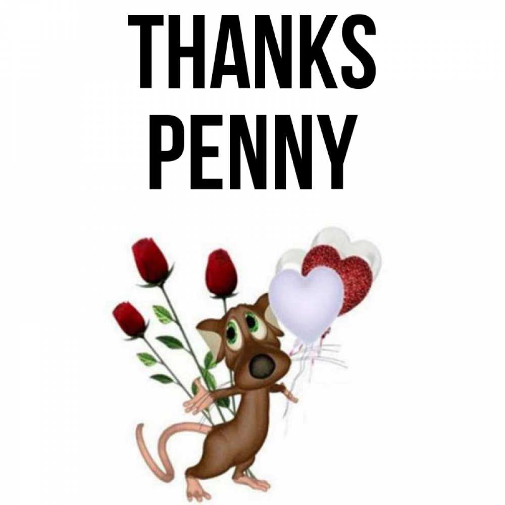 Greetings card с именем, Penny Thanks песик с шариками в форме сердец Greetings with text for free download 