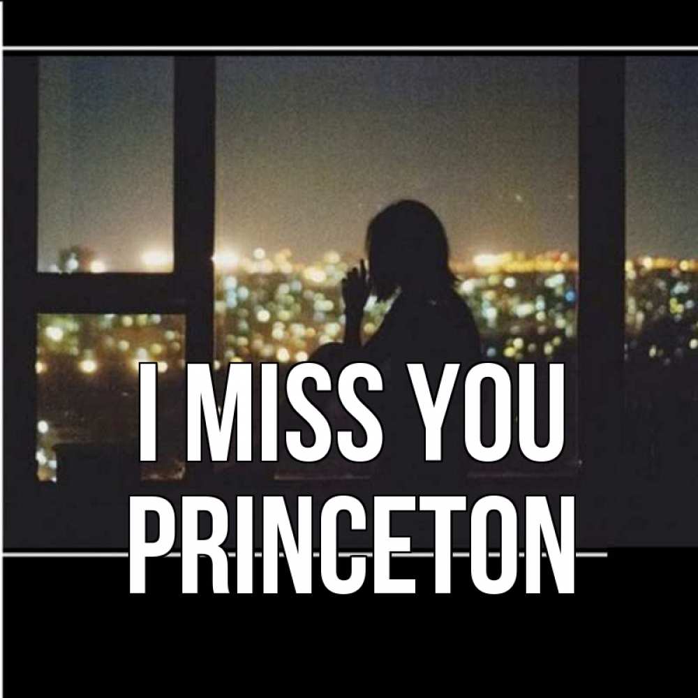 Greetings card с именем, Princeton I miss you у окна Greetings with text for free download 