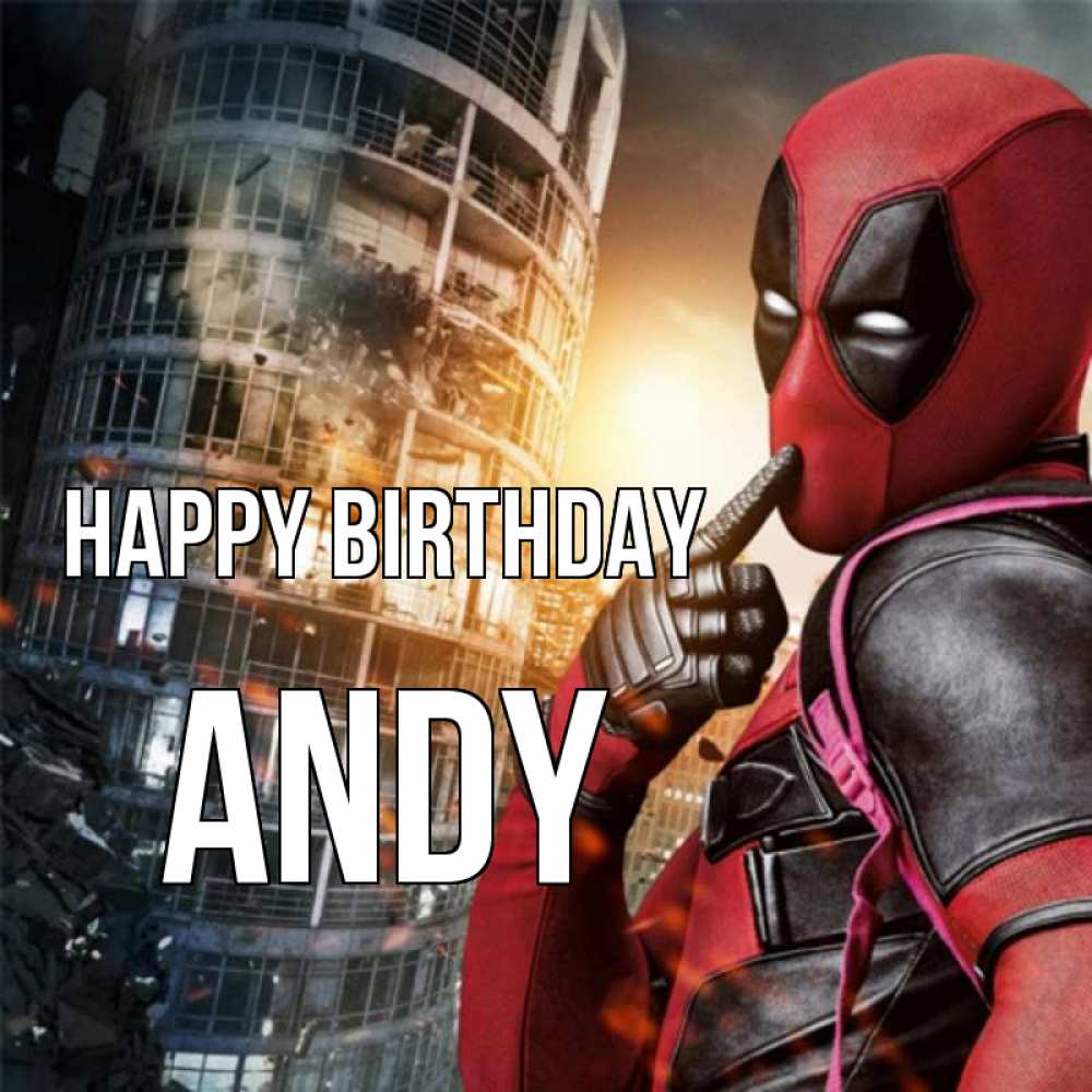 Greetings card с именем, Andy Happy Birthday с супергероями Greetings with text for free download 