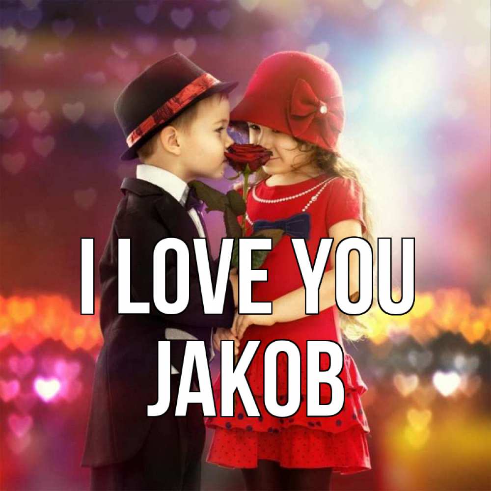 Greetings card с именем, Jakob I love you черное и красное и роза Greetings with text for free download 