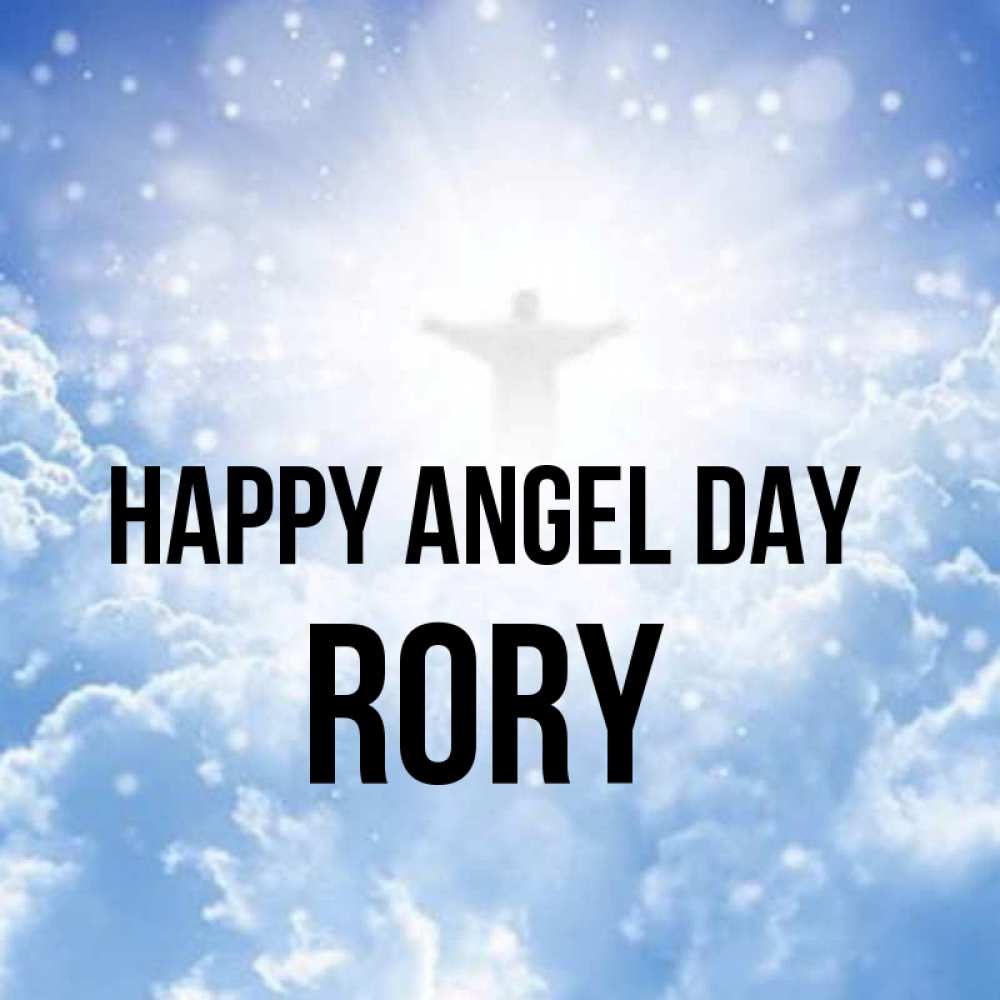 Greetings card с именем, Rory happy angel day ангел на облаках в свете солнца Greetings with text for free download 