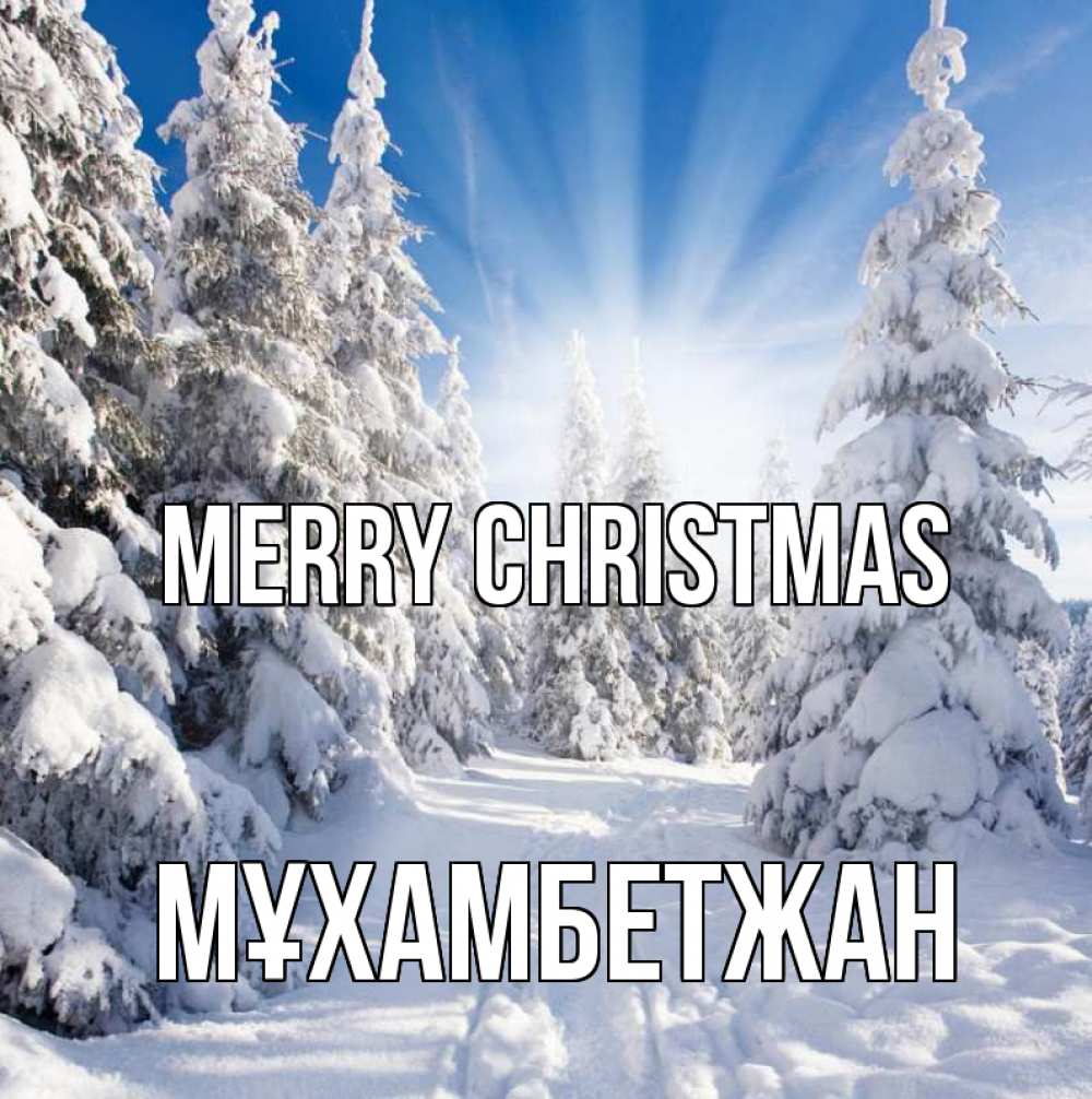 Greetings card с именем, МҰХАМБЕТЖАН Merry Christmas зима, лес Greetings with text for free download 
