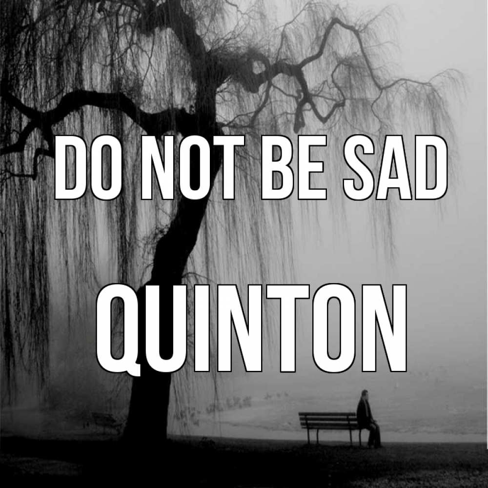 Greetings card с именем, Quinton Do not be sad висящие ветки дерева и лавочка под деревом Greetings with text for free download 