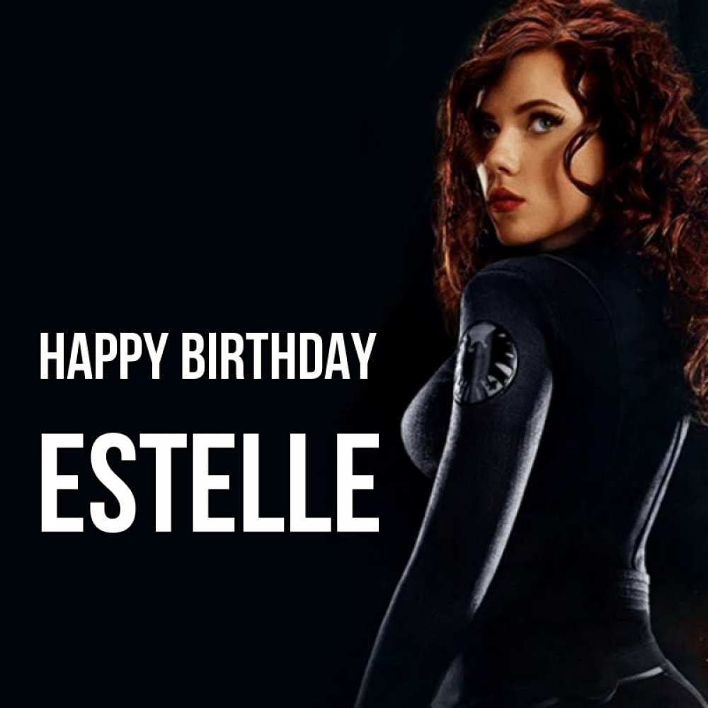 Greetings card с именем, Estelle Happy Birthday Марвел черная вдова Greetings with text for free download 