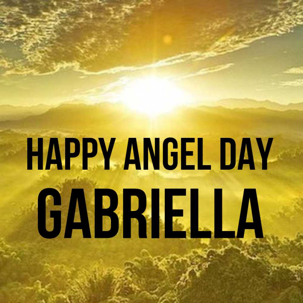 Greetings card с именем, Gabriella happy angel day леса и небо в желтом Greetings with text for free download 