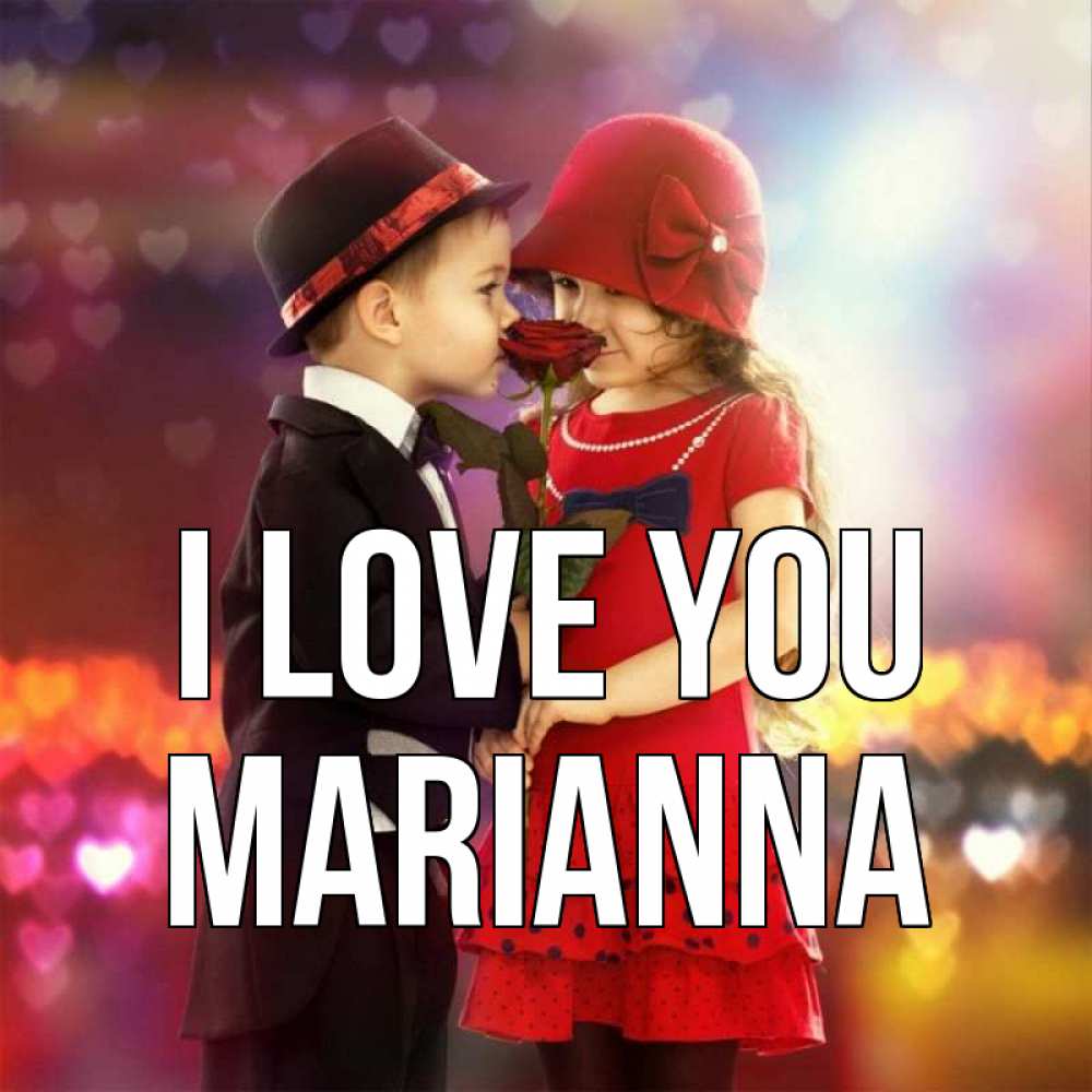 Greetings card с именем, Marianna I love you черное и красное и роза Greetings with text for free download 