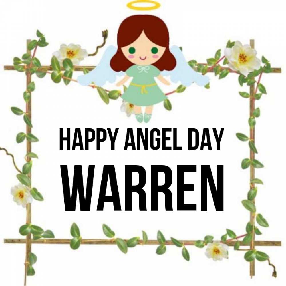 Greetings card с именем, Warren happy angel day Ангел с нимбом Greetings with text for free download 