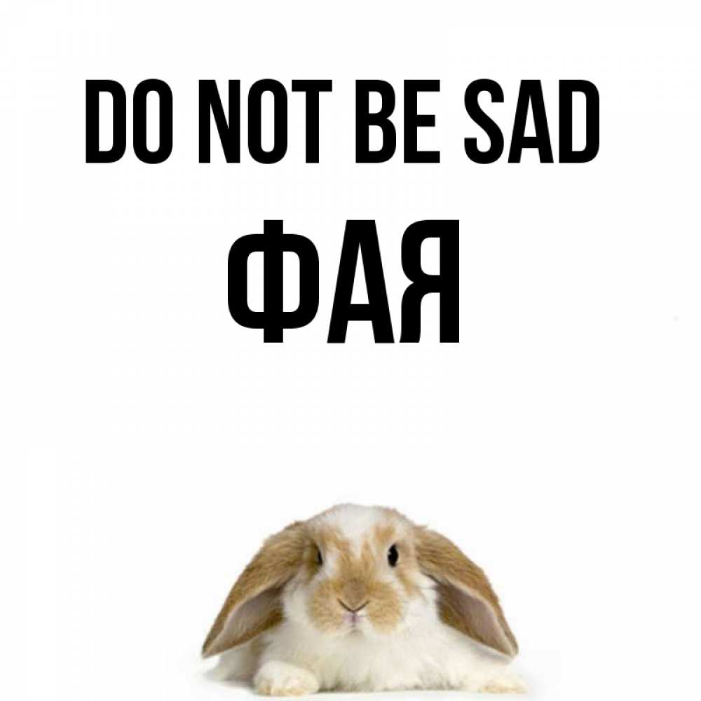 Greetings card с именем, Фая Do not be sad коричнево белый заяц с большими ушками Greetings with text for free download 