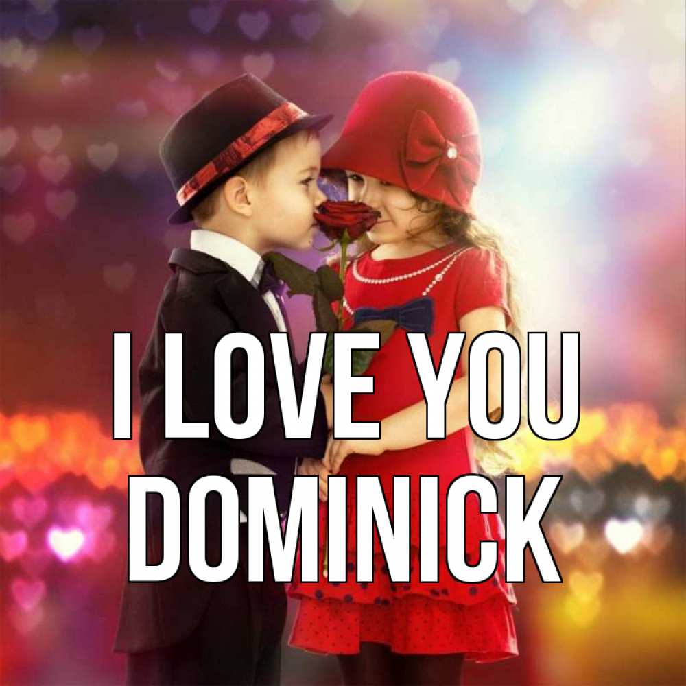 Greetings card с именем, Dominick I love you черное и красное и роза Greetings with text for free download 