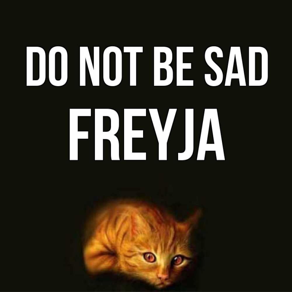 Greetings card с именем, Freyja Do not be sad лежащий кот в темноте Greetings with text for free download 