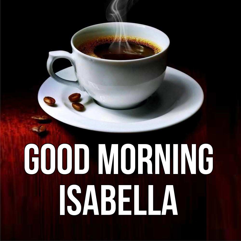Greetings card с именем, Isabella Good morning белая посуда Greetings with text for free download 