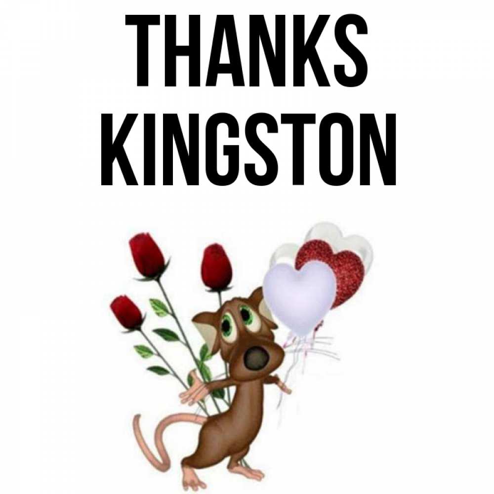 Greetings card с именем, Kingston Thanks песик с шариками в форме сердец Greetings with text for free download 