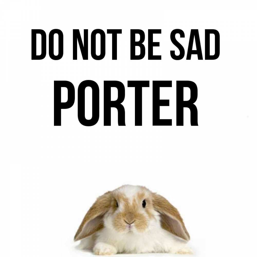 Greetings card с именем, Porter Do not be sad коричнево белый заяц с большими ушками Greetings with text for free download 