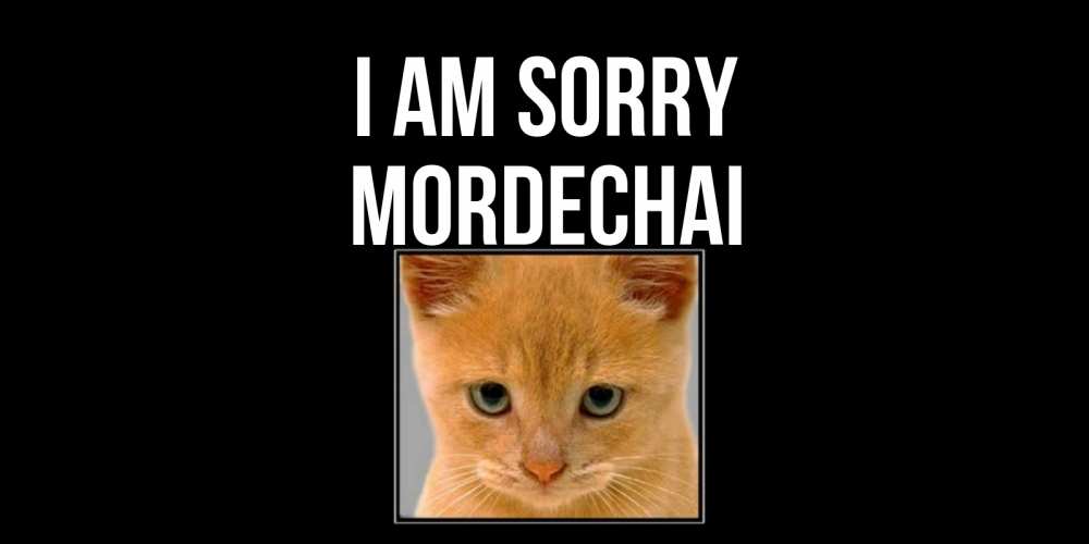 Greetings card с именем, Mordechai I am sorry рыжий грустный кот просит прощения Greetings with text for free download 
