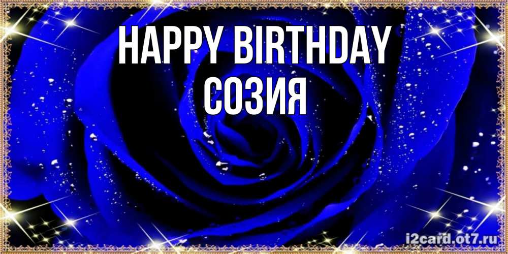 Greetings card с именем, Созия Happy Birthday голубые цветы в росе Greetings with text for free download 