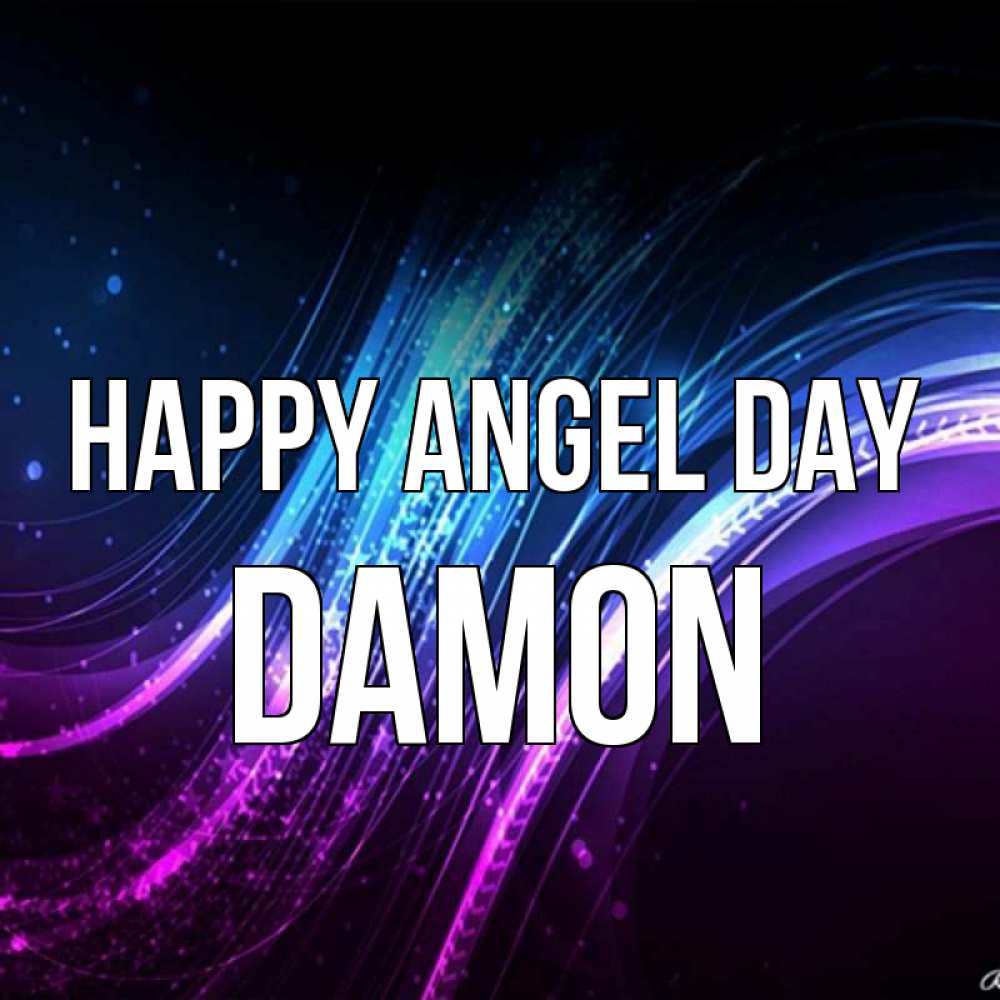 Greetings card с именем, Damon happy angel day фиолетовый фон Greetings with text for free download 