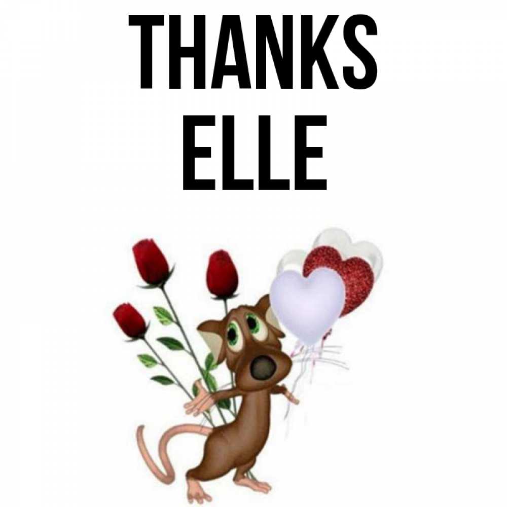 Greetings card с именем, Elle Thanks песик с шариками в форме сердец Greetings with text for free download 