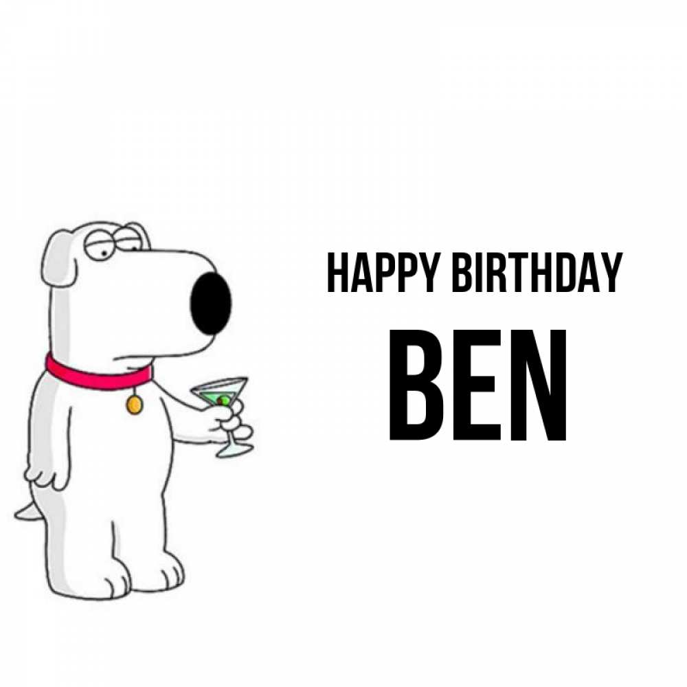 Greetings card с именем, Ben Happy Birthday песик с оливками Greetings with text for free download 