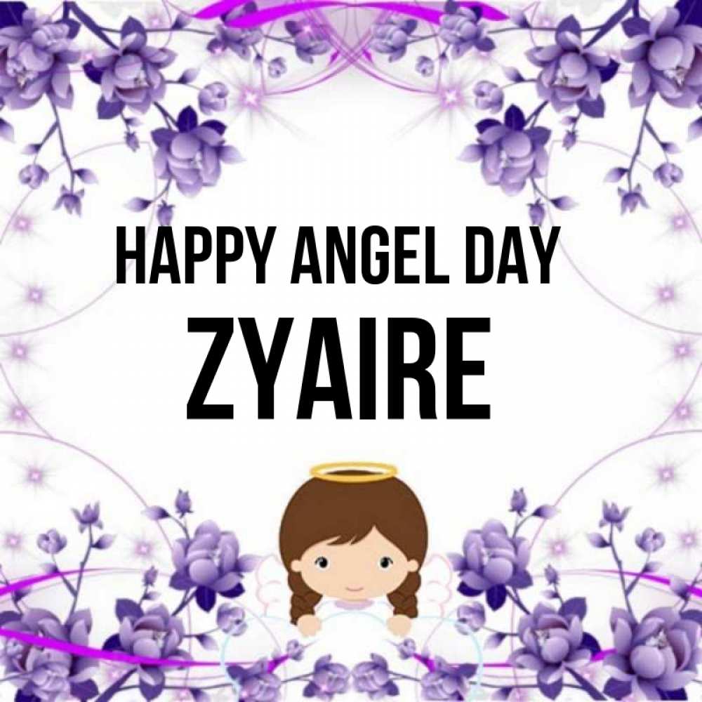 Greetings card с именем, Zyaire happy angel day с именинами в рамочке Greetings with text for free download 