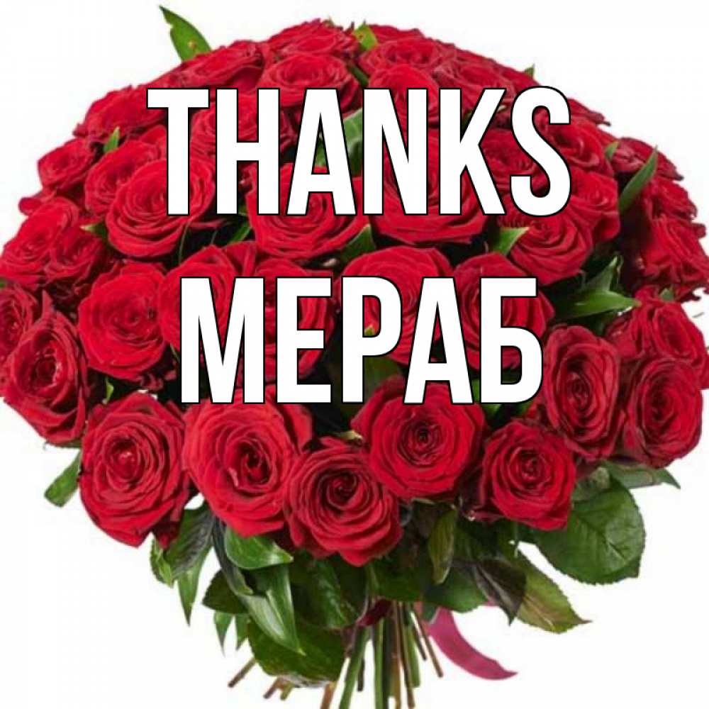 Greetings card с именем, Мераб Thanks букет красных роз Greetings with text for free download 