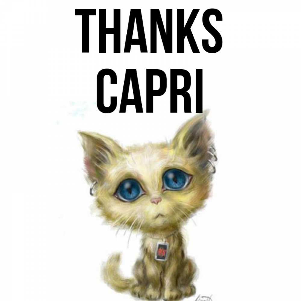 Greetings card с именем, Capri Thanks рисованный кот благодарит вас Greetings with text for free download 