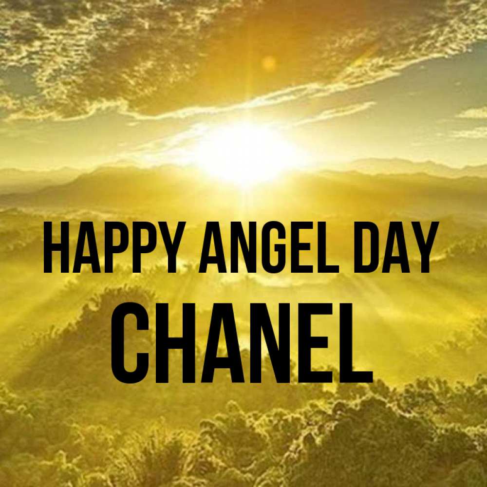 Greetings card с именем, Chanel happy angel day леса и небо в желтом Greetings with text for free download 