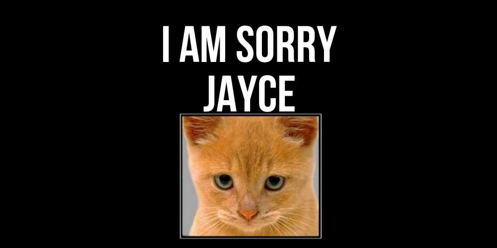Greetings card с именем, Jayce I am sorry рыжий грустный кот просит прощения Greetings with text for free download 