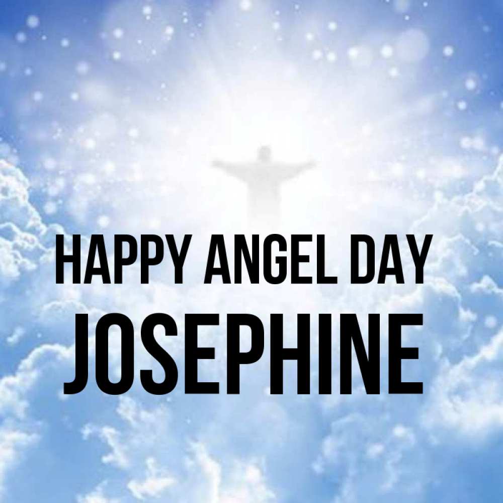 Greetings card с именем, Josephine happy angel day ангел на облаках в свете солнца Greetings with text for free download 