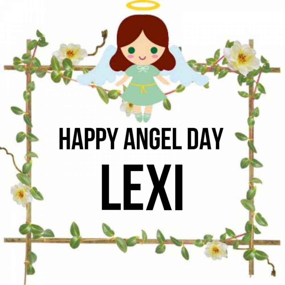 Greetings card с именем, Lexi happy angel day Ангел с нимбом Greetings with text for free download 