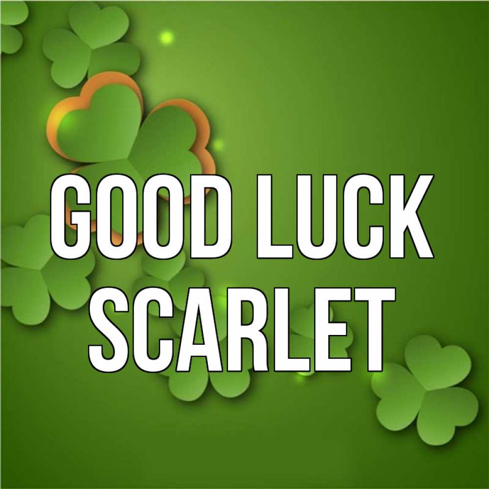 Greetings card с именем, Scarlet Good luck много трехлистных листочков клевера Greetings with text for free download 