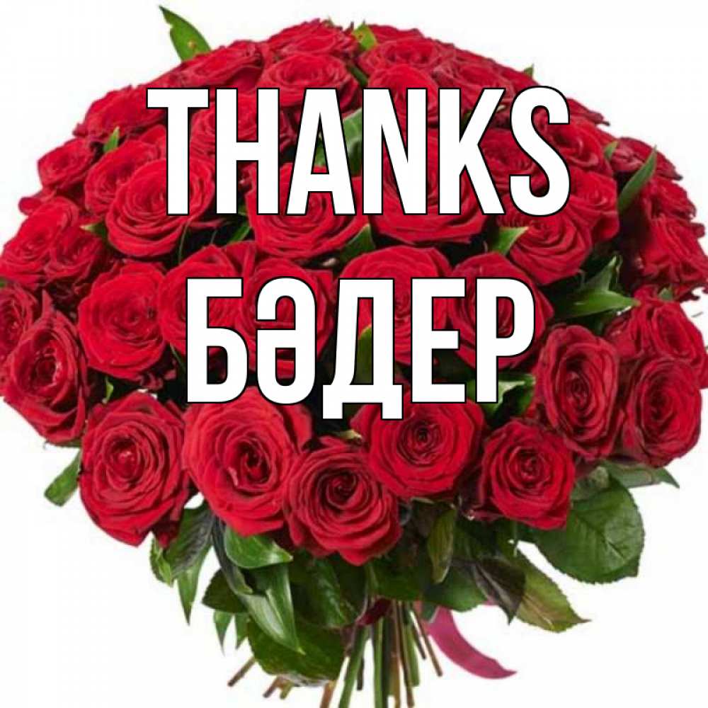 Greetings card с именем, БӘДЕР Thanks букет красных роз Greetings with text for free download 