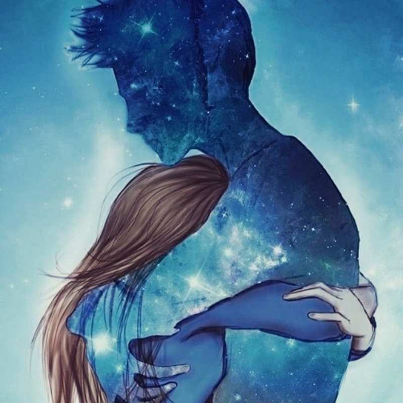 Открытка парень из звезд обнимает девушку  абстракция  I want to hug you 